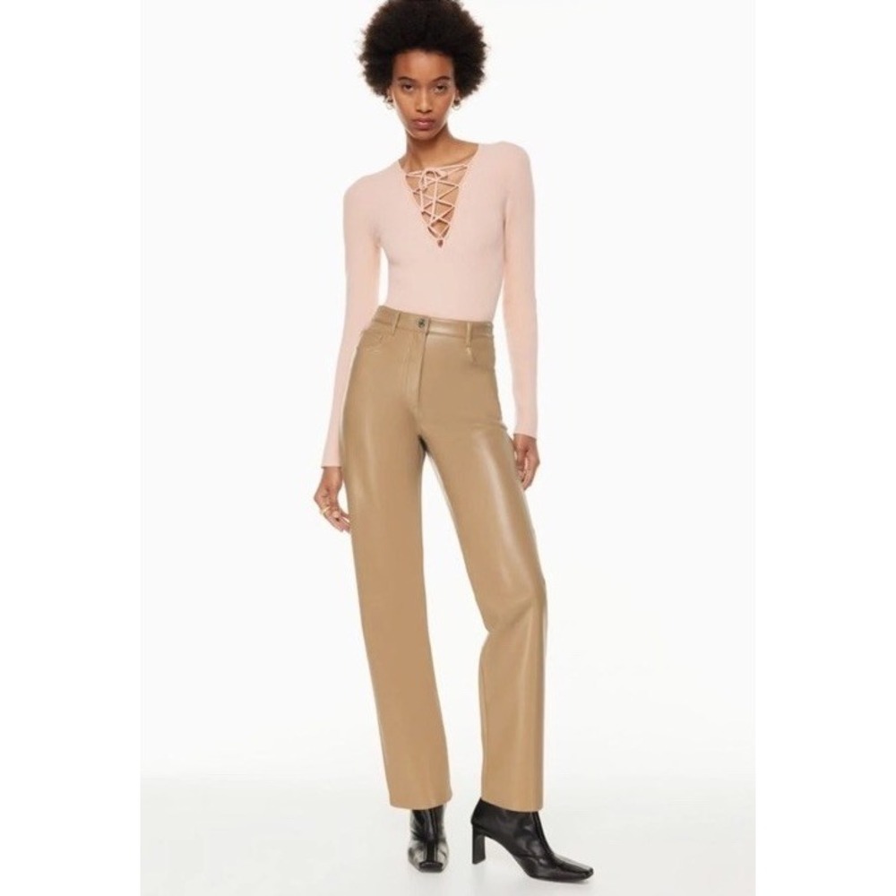 Wilfred Aritzia Command Pant Tan Vegan Leather High Waist Straight Leg 4 79493